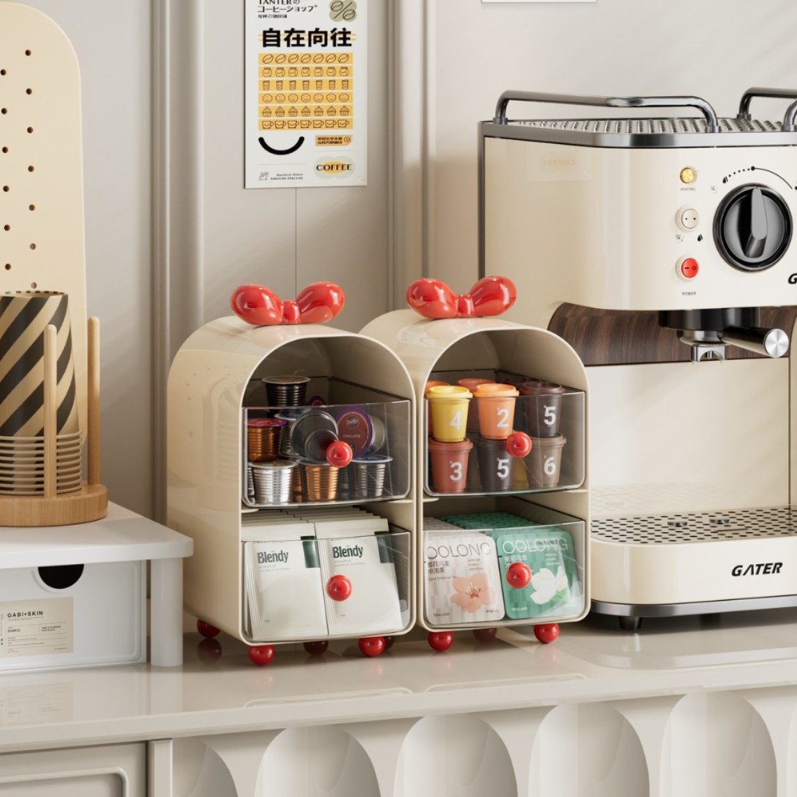 Coffee Tea Containers - Organizador de Cápsulas de Café Cremoso,